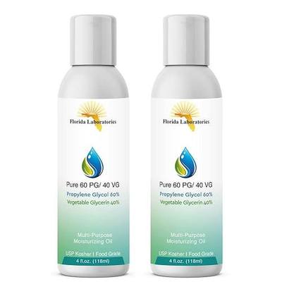 Florida Laboratories - 60/40 PG-VG Propylene Glycol & Vegetable Glycerin - 4oz (2 Pack) - Kosher 99.9% Pure Food Grade - Manufactured in the USA