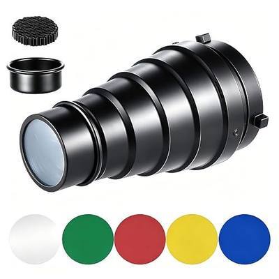 Andoer Photographic Lighting Monolights Bowens Mount Snoot Optical Snoot Metal Conical Snoot with Honeycomb Grid 5pcs Color Filter Kit for Bowens Mount Studio Strobe Monolight Photography Flash