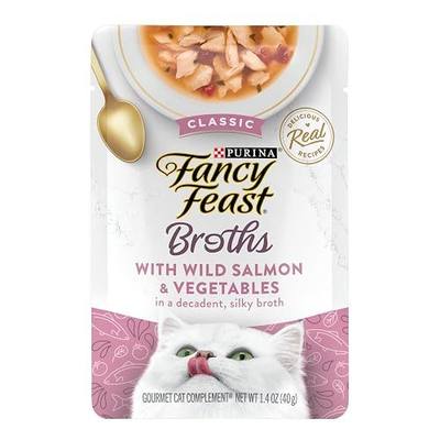 Purina Fancy Feast Lickable Wet Cat Food Broth Complement, Classic With Wild Salmon and Vegetables, (Pack of 16) 1.4 oz. Pouches