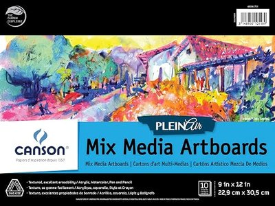 Canson Plein Air Mix Media Art Board Pad, 12” x 16”, Fold-over Cover, 10 Boards (400061732), White