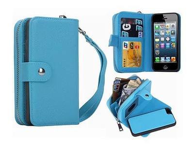 iPhone 5/5S/SE Wallet Case, Hynice iPhone 5/5S/SE Wallet Purse Case Leather Zipper Case with Credit Card Slots and Magnetic Detachable Slim Cover for iPhone 5/5S/SE (Litchi-Blue)