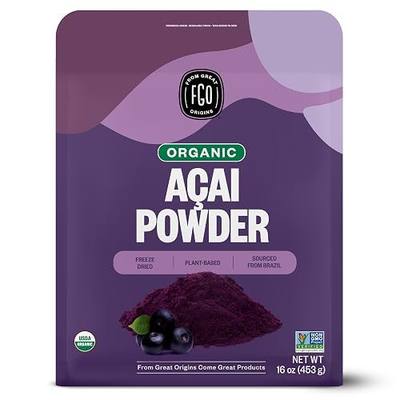 FGO Organic Acai Powder, 1 Pound / 16oz Bulk Resealable Pouch, Freeze Dried Superfood Berry from Brazil, No Sugar & Additives,Great for Drinks, Smoothie, & Beverages, Non-GMO (Pack of 1)