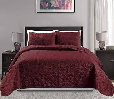 Mk Collection King/California King Over Size 118"x106" 3pc Diamond Bedspread Bed-Cover Embossed Solid Burgundy New