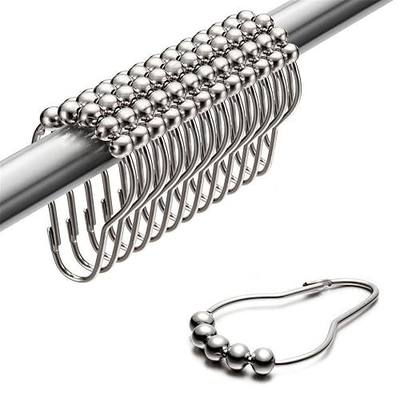 Uigos Premium Shower Curtain Rings Set of 12, Rust-Resistant Stainless Steel Hooks with Smooth Glide Roller Balls, Heavy-Duty Secure Closing, Chrome