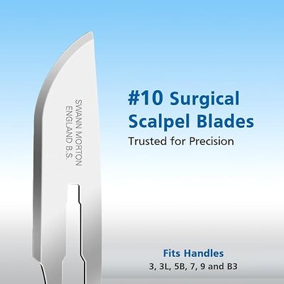 Swann Morton Surgical Scalpel Blade #10 - Sterile Dermaplaning, Box of 100 | Blade for Face, Dermaplaning for Women & Men, Stainless Steel, Beauty Tools for Estheticians, Individually Wrapped