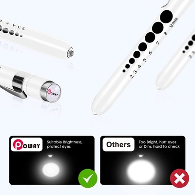 Nurse Pen Light with Pupil Gauge LED Medical Pen Lights for Nursing Students Doctors with Batteries 2pcs White