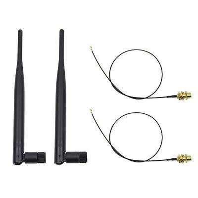 2 x 6dBi 2.4GHz 5GHz Dual Band WiFi RP-SMA Antenna + 2 x 35cm U.fl/IPEX Cable for Wireless Routers Mini PCIe Cards Network Extension Bulkhead Pigtail PCI WiFi WAN Repeater