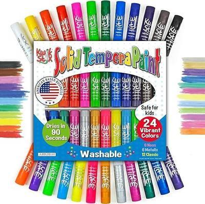 Kwik Stix Solid Tempera Paint Sticks, 24 Colors, Washable Paint Sticks for Kids, Non-Toxic, Quick Drying, Allergen Free, Comes in Classic, Metallic, & Neon Colors, Ideal for Kids and Toddlers | Super Quick Drying, 12 Classic, 6 Neon