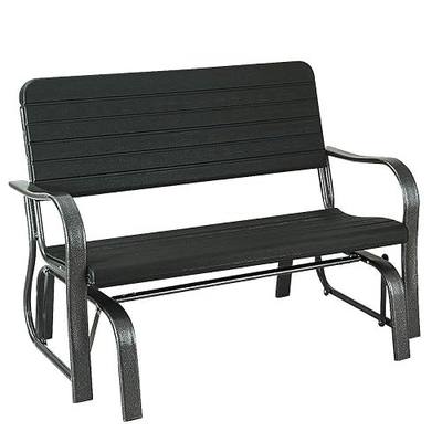 Giantex Outdoor Gliders for Outside Patio - Porch Glider w/Steel Frame, Weather Resistance HDPE Back & Seat, 600Lbs Capacity Loveseat, 2-Seat Rocker for Deck, Yard, Lawn, Outdoor Glider Bench (Black)