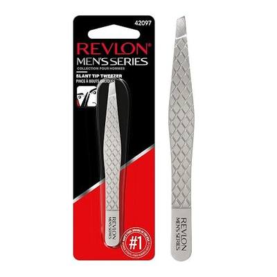 Revlon Slanted Tip Tweezers for Men, Ultra-Sharp for Precision Eyebrow Shaping and Facial Hair Removal, Larger Non-Slip Grip, Stainless Steel, 1 count