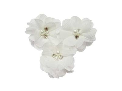 YYCRAFT Pack of 20 Pieces Chiffon 2" Flower Rhinestone Pearl for Craft Projects-Off White
