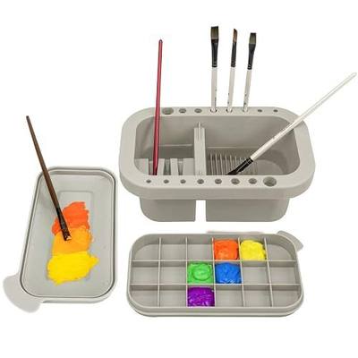 MyLifeUNIT Paint Brush Cleaner, Paint Brush Holder and Organizers with Palette for Acrylic, Watercolor, and Water-Based Paints (Grey)