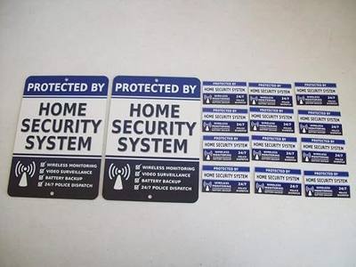 2 Home Security Alarm System Metal Yard Signs & 12 Window Stickers - Stock # 713