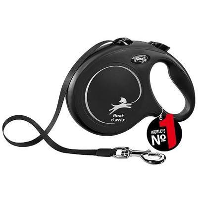 FLEXI New Classic Tape Retractable Dog Leash for Large Dogs Upto 110 lbs. – 26 ft., Black | Tangle Free Pet Walking Leash with One-Handed Brake, Pause, Lock|German Quality Product