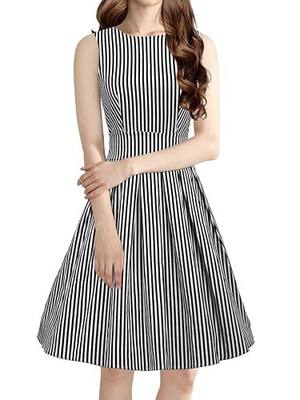 Women's Vintage 1950s Sleeveless Dress with Boat Neck Inspired Rockabilly Swing Dress