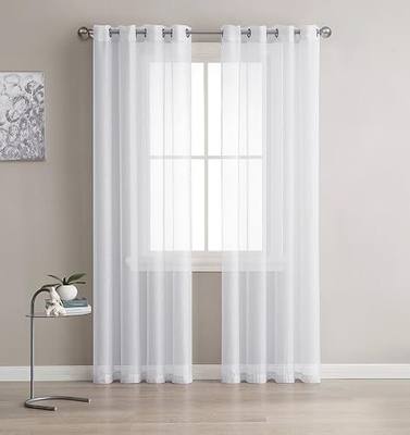 LinenZone 84 Inch Luxury White Sheer Curtains. (Karina 54 x 84, White) | Elegant Sheer Curtains for Living Room, Bedroom, Kitchen, Kids Room, Nursery, Bathroom, Dining Room, Closet, Home Office.