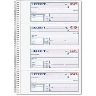 Adams Money and Rent Receipt Book, 2-Part Carbonless, 7-5/8" x 11", Spiral Bound, 200 Sets per Book, 4 Receipts per Page (SC1182)