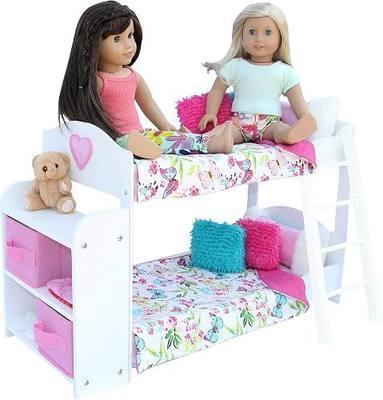 Doll Bunk Bed - Bunk Bed for 18 Inch Dolls 23 Piece Set Complete with Linens, Pajamas, and Shelves, Fits American Girl Doll