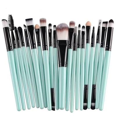 KOLIGHT 20 Pcs Pro Makeup Set Powder Foundation Eyeshadow Eyeliner Lip Cosmetic Brushes (Black+Green)