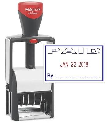 MaxMark Heavy Duty Self Inking Date Stamp with Phrase Paid - 2 Color Blue/Red Ink