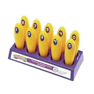 Colorations Number Easy to Hold Good Grasp Kids Stamping Sticks Set of 10 | Ages 3+, PreK+, 1-1/2" W x 5-1/8" H Each, 3/4" H Numbers for Card Making & Learning