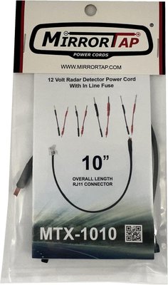 MirrorTap MTX-1010, RJ-11,10" Long Overall Length, Patented, Radar Detector Power Cord with 2 Amp in-Line Fuse, Military Grade Taps, Made in USA