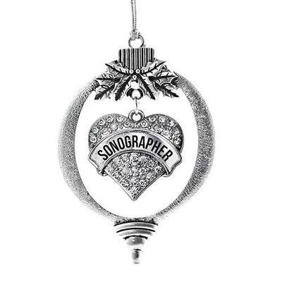Inspired Silver - Sonographer - Silver Christmas Ornament - Pave Heart Charm Christmas Tree Ornament with Cubic Zirconia - Holiday Hanging Decoration