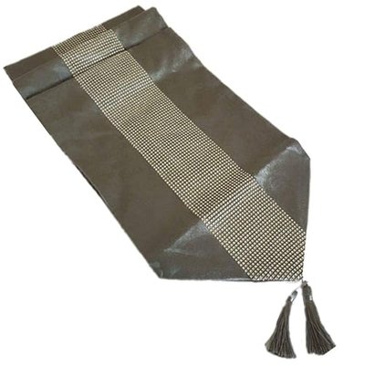 13inch x 72inch Table Runner with Diamante Strip and Tassels (Grey)