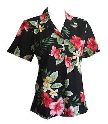 Made in Hawaii ! Women's Hibiscus Floral Hawaiian Aloha Camp Shirt