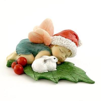 Top Collection Miniature Garden and Terrarium Christmas Fairy Baby Sleeping with Bunny Figurine