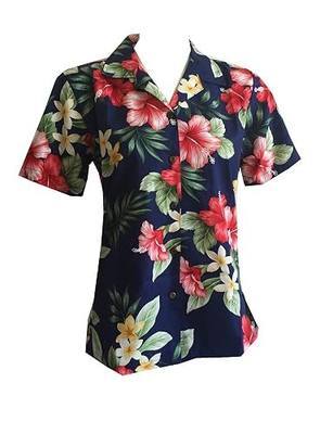 Made in Hawaii ! Women's Hibiscus Floral Hawaiian Aloha Camp Shirt