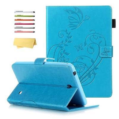 Case for Samsung Galaxy Tab 4 7.0 & Nook 7.0" 2014 Cover (SM-T230/ SM-T230NU/ T231/T235), Embossed PU Leather Magnetic Folio Stand TPU Wallet with Pocket Cards Holder, Blue Butterfly Flower