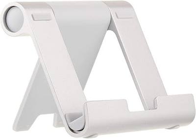 Amazon Basics Multi-Angle Portable Foldable Stand for Tablets, E-Readers and Phones, Non-Slip Desktop Holder for iPads, iPhones, Kindles, Hands-Free Viewing - Silver