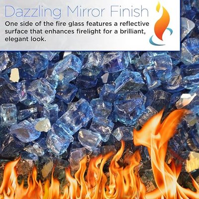 | Sky Blue Reflective Fire Pit Glass | 25 Pound Bag | Medium 1/2 Inch Glass Size | Perfect for Any Natural Gas or Propane Outdoor Fire Pit