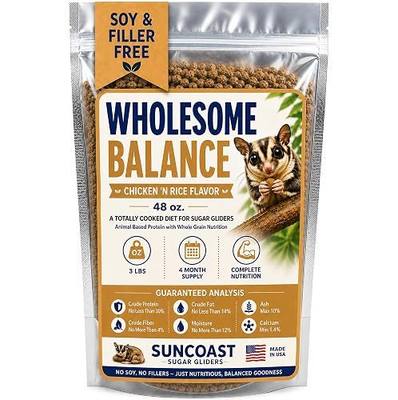 Wholesome Balance Sugar Glider Food - Chicken & Rice | 3 lbs of Premium Dense Food for Sugar Gliders and Small Animals - 4 Months Supply