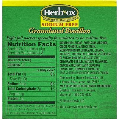 HERB-OX Bouillon - Instant Broth - Granulated - Seasoning - Chicken - Sodium Free - Gluten Free - 1 Box - 8 Packets - 1.2 Ounces