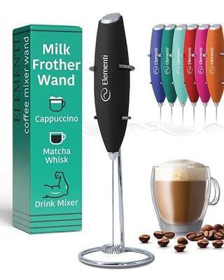 Milk Frother Wand & Electric Stirrer with Stand - Turbo Coffee & Milk Frother Handheld - Hand Held Coffee Mixer Wand & Cold Foam Maker for Frothy Cappuccinos, Lattes & Drink Mixes at Home (Black)