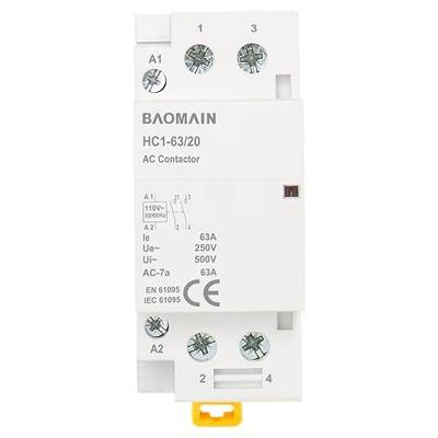 BAOMAIN 110V AC 2-Pole 63A Modular Contactor, 2NO, DIN Rail Mount | HC1-63 2P BCT-63 2P 63Amp 2 Normally Open AC110V Contactor For HVAC,Motor,Pump,and Lighting Control