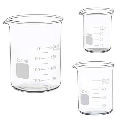 Glass Measuring Low Form Beaker Set 50ml 100ml 250ml Borosilicate Lab Beaker Set