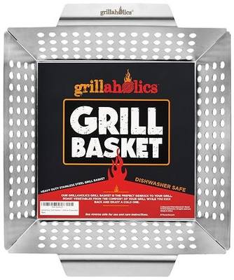 Grillaholics Grill Basket for Outdoor Grill - Durable Premium Stainless Steel Vegetable Grill Basket - XL Family Size BBQ Grill Basket - Perfect Grilling Accessories for Veggies, Fish, Shrimp & Kebabs | Family-Sized | Dishwasher Safe | Stainless Steel | Includes Handles