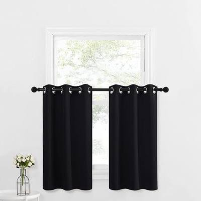 NICETOWN Small Window Tiers Short Curtains for Kitchen Window, 29 W x 36 L | Thermal Insulated Home Halloween Decor Blackout Grommet Panels Drapes, Black, 2 Pieces, 1.2 inches Header