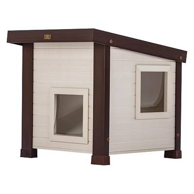 New Age Pet ECOFLEX Albany Outdoor Cat House - Weatherproof, Insulated, Elevated Floor, Dual Escape Doors, Easy Assembly, Moisture & Odor Resistant, 10-Year Warranty, Maple/Brown
