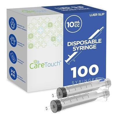 Care Touch 10ml Syringe with Luer Slip Tip - 100 Sterile Syringes – No Needle Great for Dispensing Oral Medicine and Home Care