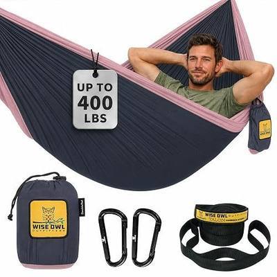 Wise Owl Outfitters Camping Hammock – up to 500lbs Portable Hammock with Tree Straps - Single or Double for Travel, Backpacking, Hiking, Outdoors Camping Gear