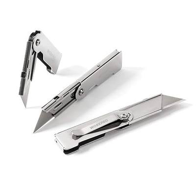 WORKPRO 3PCS Quick Change Folding Pocket Utility Knife Set with Belt Clip