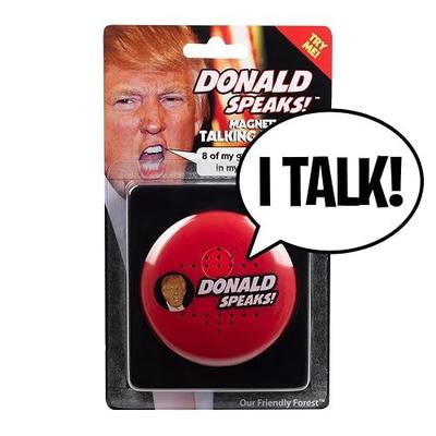 Donald Speaks Magnetic Talking Button - 8 Different Sayings - 100% Real Trump's Voice - Funny Prank Gift for Hillary Clinton or Donald Trump Fans - Fun for Democrats & Republicans - Batteries Included