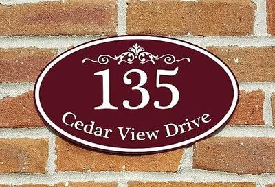 Customized Home Address Sign, Aluminum 12" x 7" Oval House Number Plaque, Personalized Color Choices Available (Burgundy)