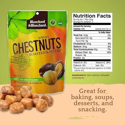 Blanchard & Blanchard Organic Whole Chestnuts Roasted and Peeled (Pack of 12)