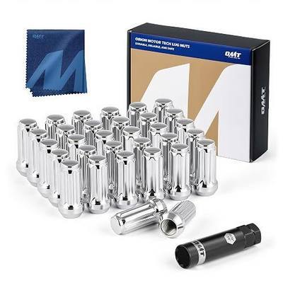 OMT M14x1.5 Lug Nuts with Cone Seat, 32pcs Lug Nuts Set with 1 Socket Key | Wheel Lug Nuts Compatible with Ford F250 F350 Super Duty, Chevy Silverado 1500, GMC Sierra, 3/4" 19mm Hex, 7 SplineTuner