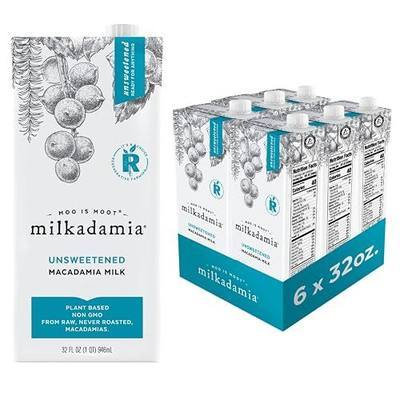 milkadamia Macadamia Milk - Unsweetened - 32 Fl Oz (Pack of 6) - Lactose Free, Vegan, Shelf Stable, Plant Based, Non Dairy, Dairy Free | Shelf Stable Plant Based Milk, Dairy Free, Lactose Free, Vegan, Non GMO, Gluten Free, Great for Coffee, Smoothies, and Baking
